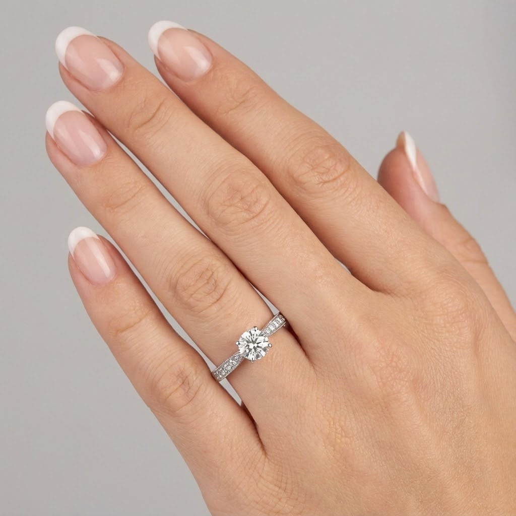 Engagement Ring 14K White Gold Vintage 1.45 Carat Round Lab-Grown Diamond E VS1