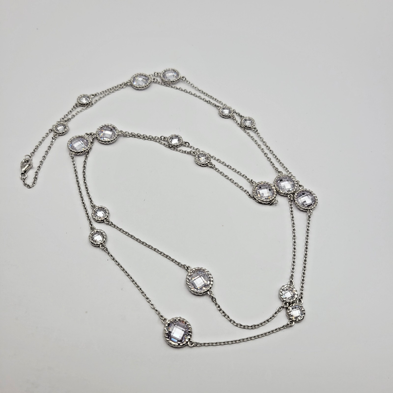 JTV Bella Luce Sterling Silver Bezel Set Station Necklace ~ 36″
