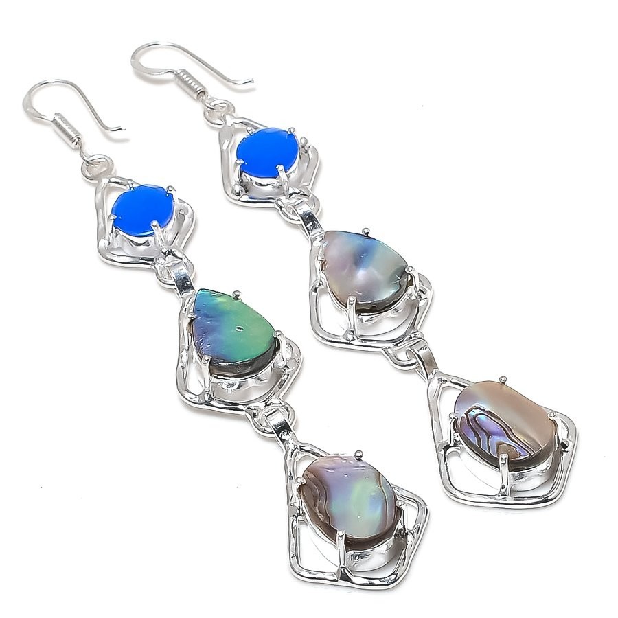 Abalone Shell Gemstone Handmade 925 Sterling Silver Jewelry Earrings Size 3″