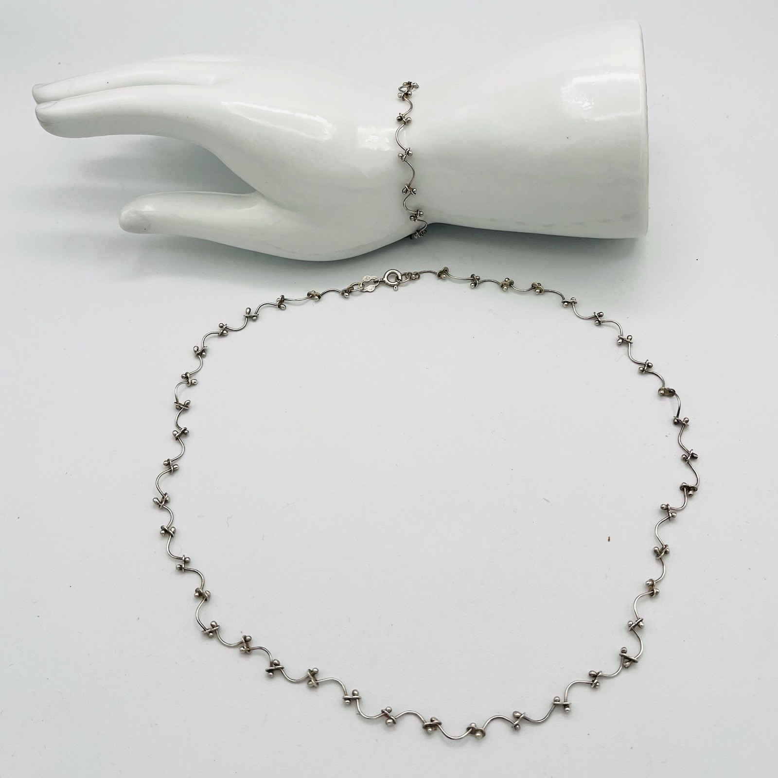 Vintage RK Sterling Silver 925 Bead Bar Vine Link DNA Necklace & Bracelet