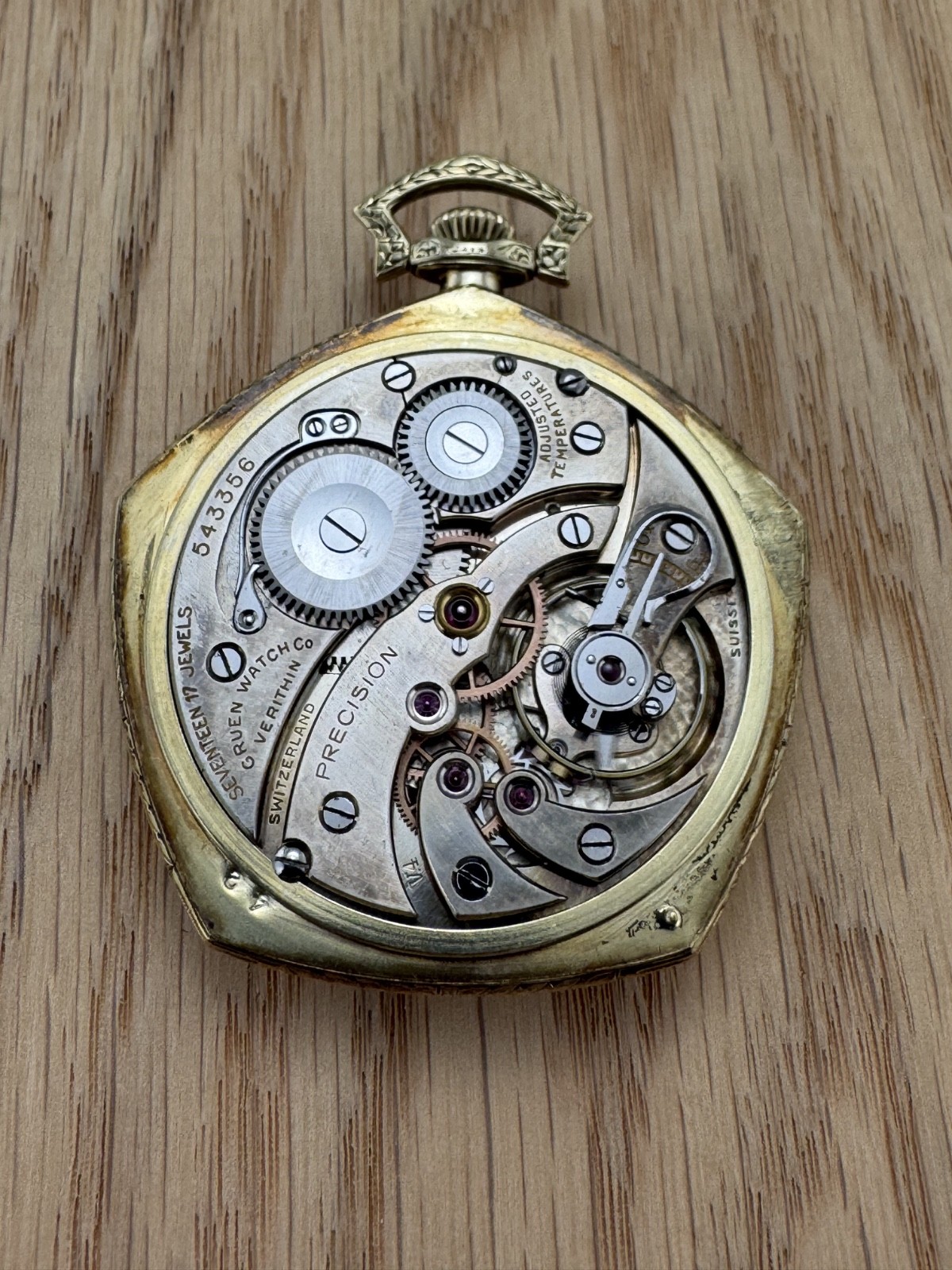 Gruen Precision Verithin Pentagon 14K Solid Green Gold Pocket Watch 1920s RARE!