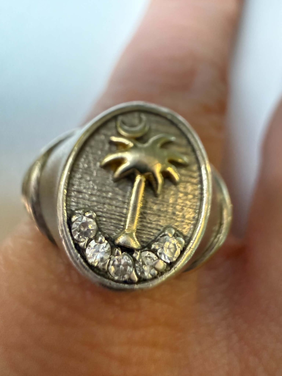 Sterling Silver 925 South Carolina Palmetto Tree Crescent CZ Ring Size 6