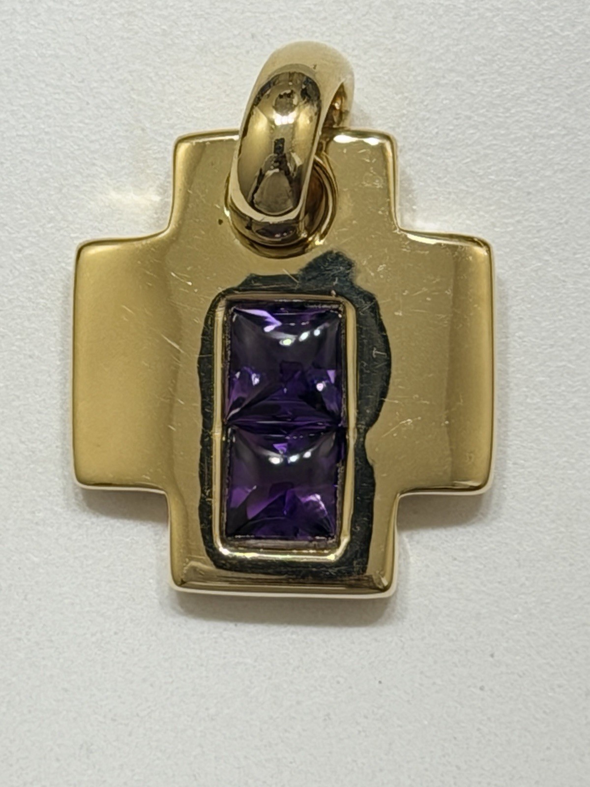 Amethyst Yellow Gold Puffy Cross 14k 3.29 Grams From AND ITALY