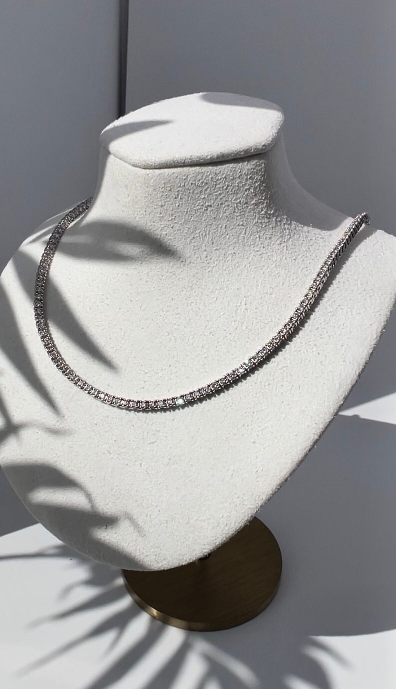 35ctw Created Princess Diamond 14K White Gold Plated Wedding Tennis Necklace 3mm