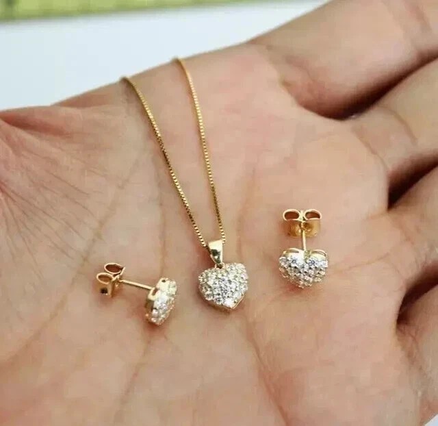 2Ct Round Cut Simulated Diamond Necklace/Earrings Set In 14k Yellow Gold Plated