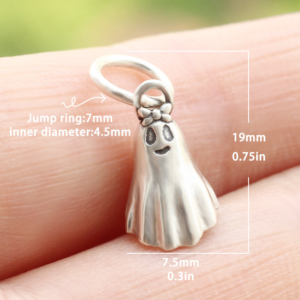 Ghost Spooky Charm Dangle Pendant 3D In Real 925 Sterling Silver Halloween Gift