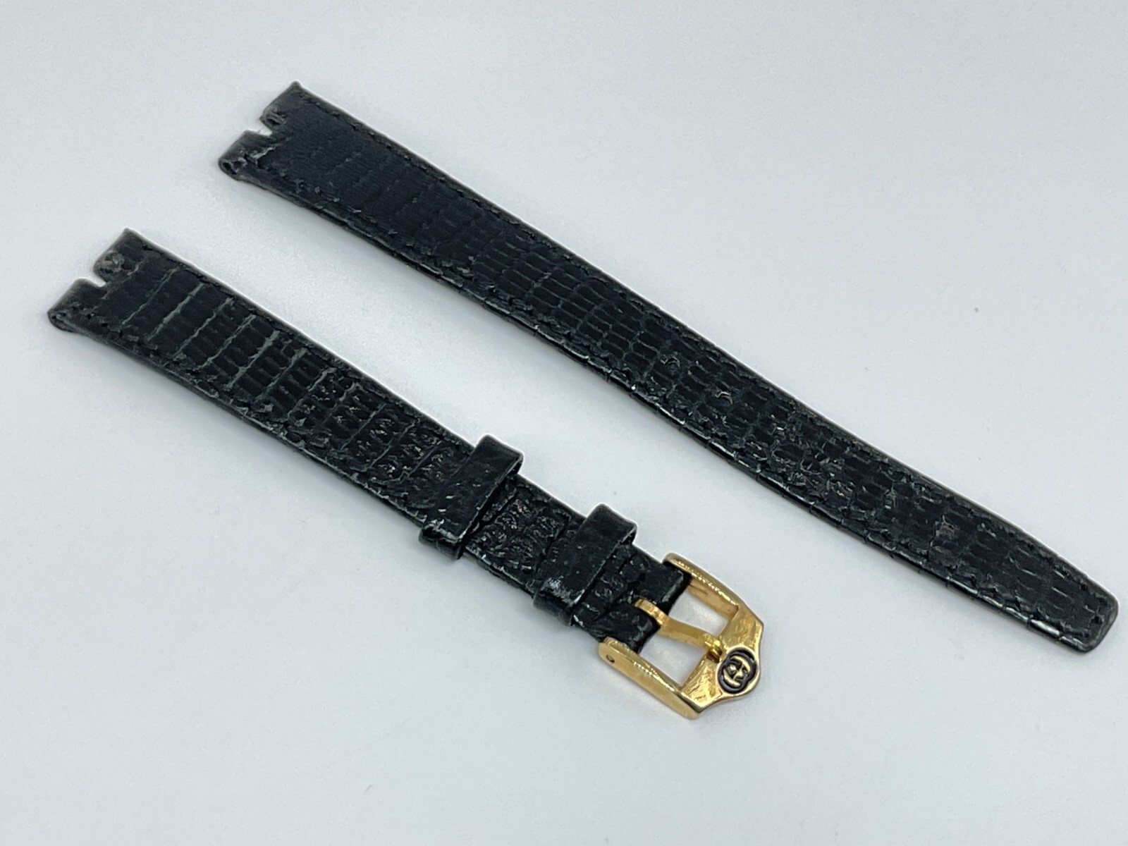NOS 13MM GENUINE GUCCI BLACK PETITE LEATHER STRAP BAND LIZARD GRAIN YELLOW BUCKL