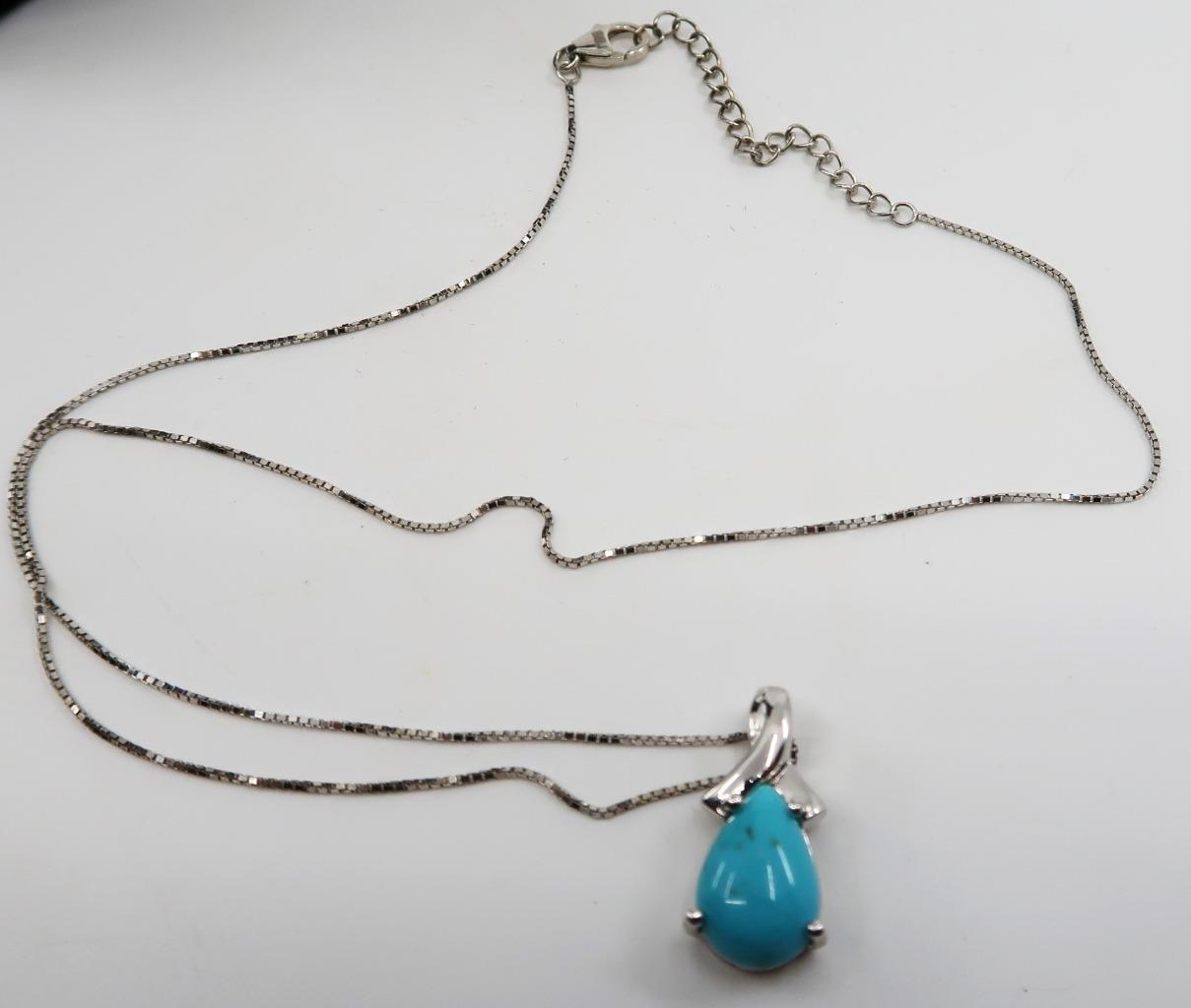BBJ, Bangkok, Sterling Silver 925 Tear Drop Turquoise Pendant & Necklace, 18-20″
