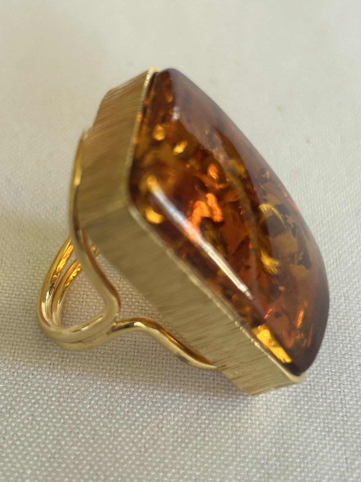 Baltic Amber 925 Sterling Silver Gold Plated Rectangular Adjustable Ring Sz 7-9