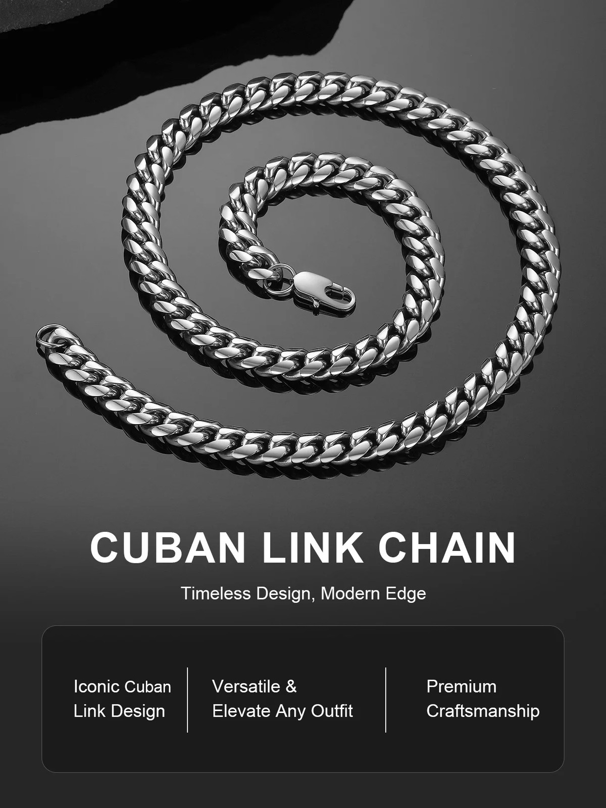 Men’S Stainless Steel Cuban Link Chain Necklace 10MM 18Inch Hip Hop Jewelry Gift