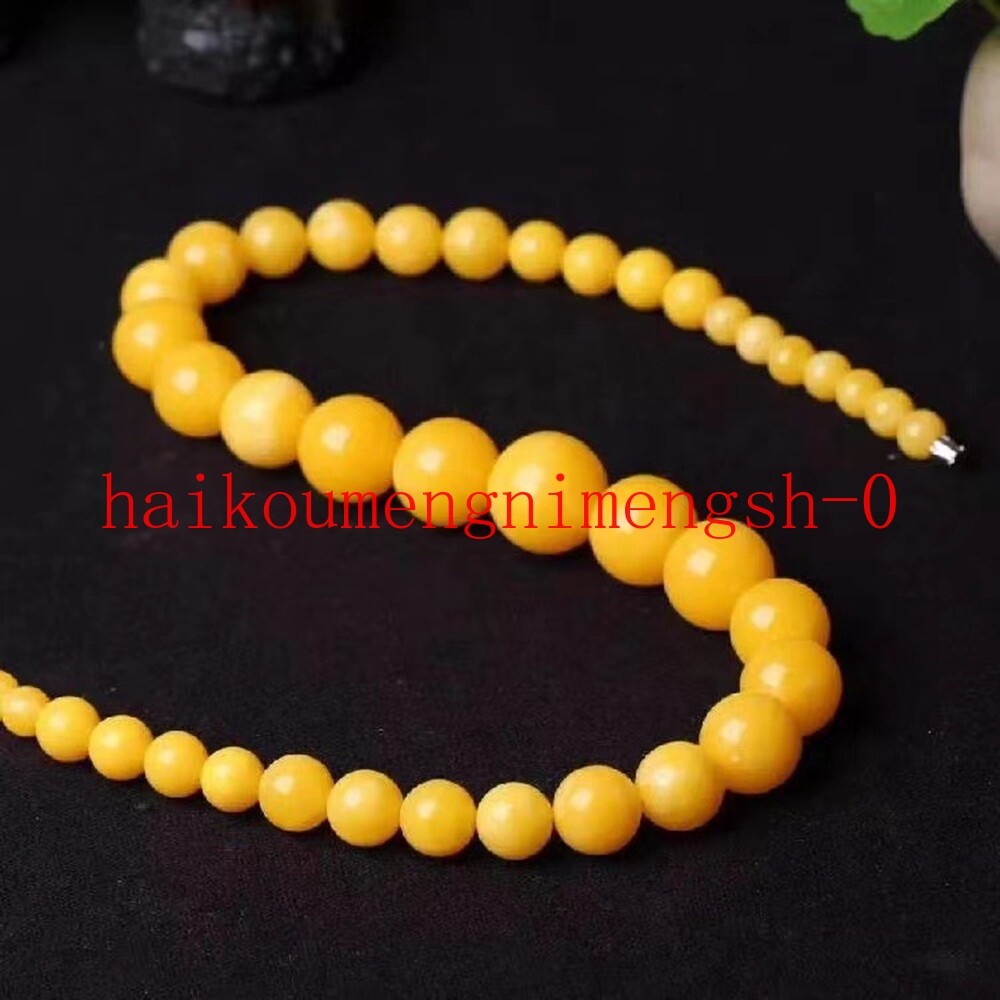 10-20mm Natural Yellow Beeswax Amber Tower Round Beads Necklace 22″