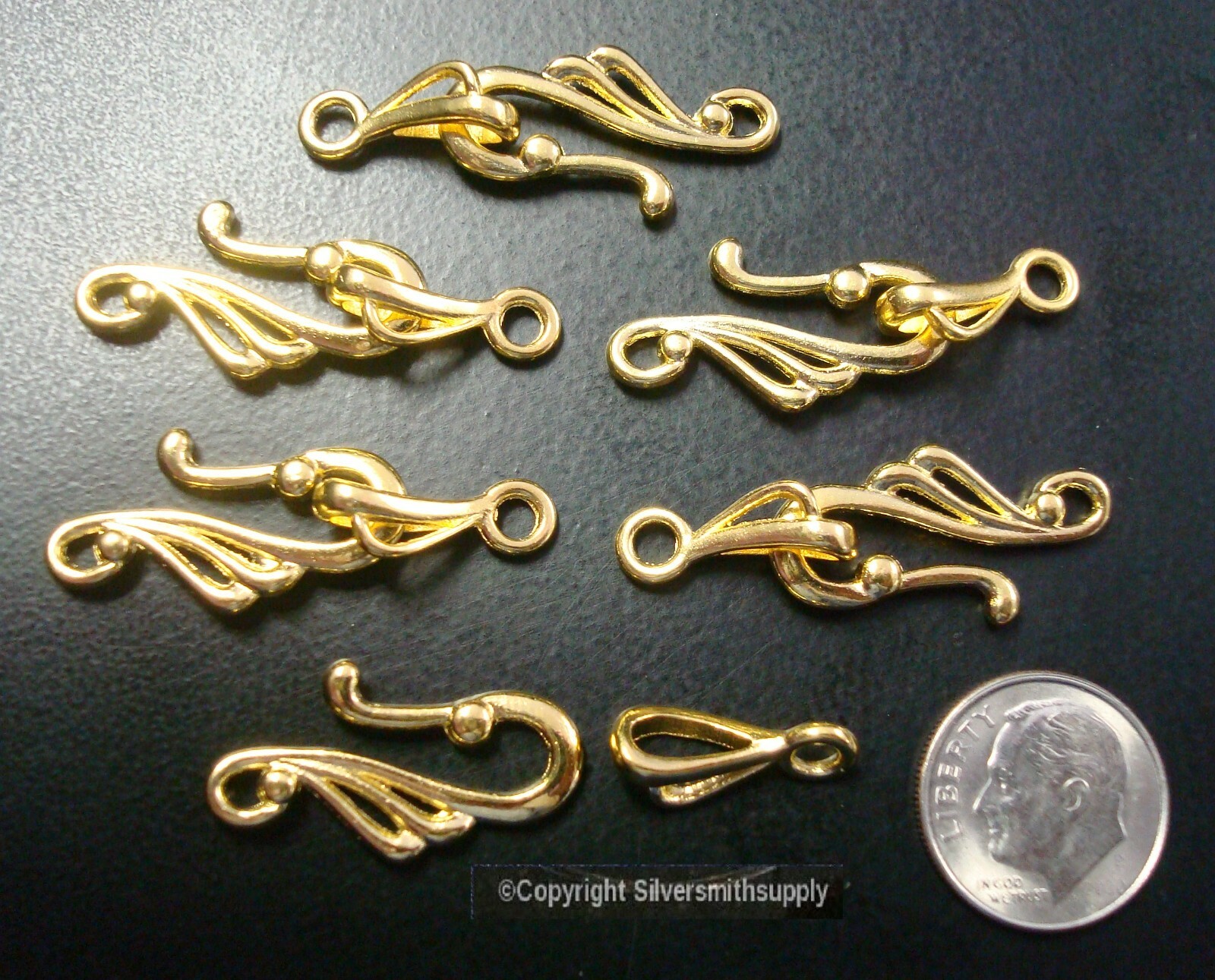 6 Hook & eye clasp sets for necklace bracelets anklets Bright gold plated fpc243