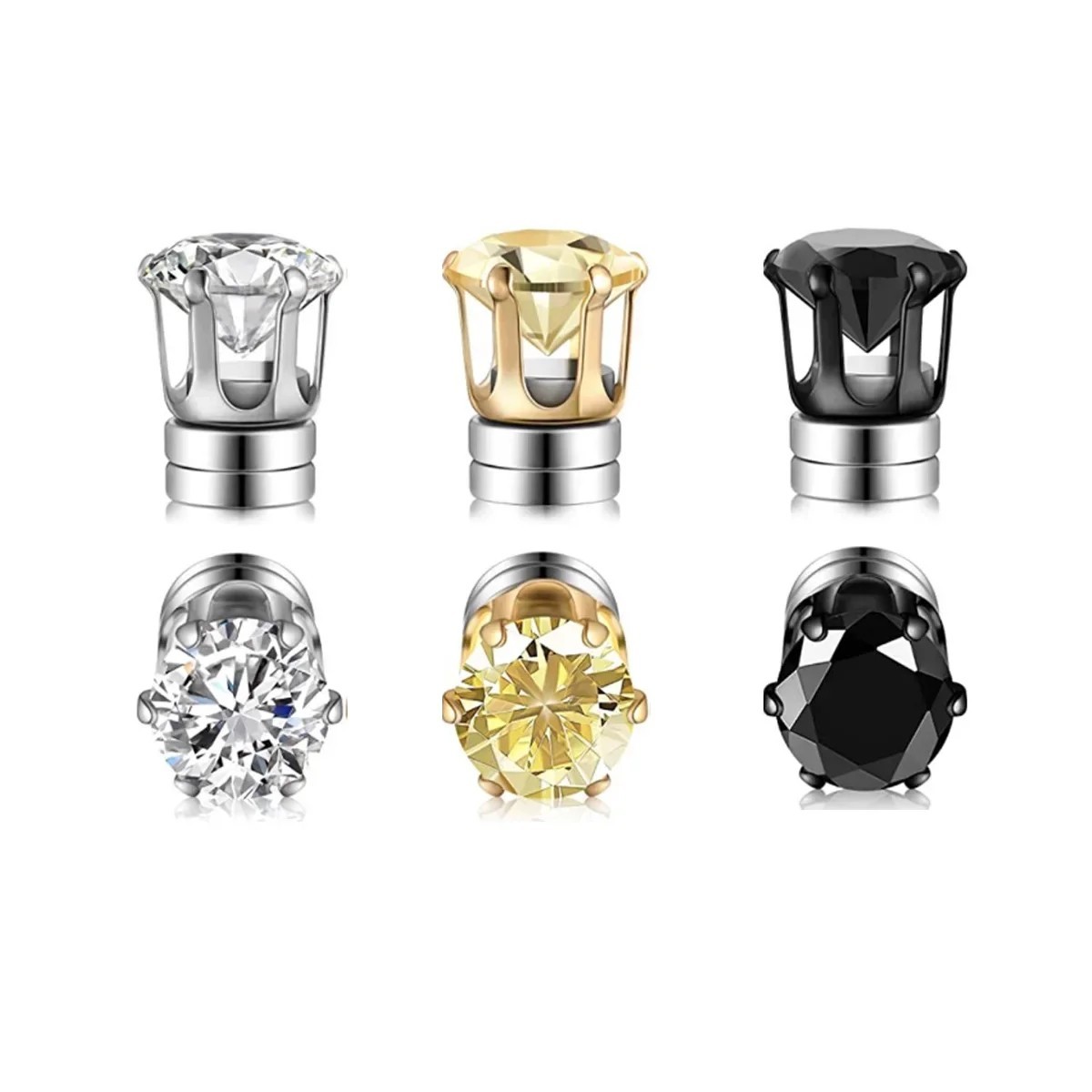 Steel Magnetic Stud Earrings 6/ 8MM For Women Men Non-Piercing Clip On Stainless