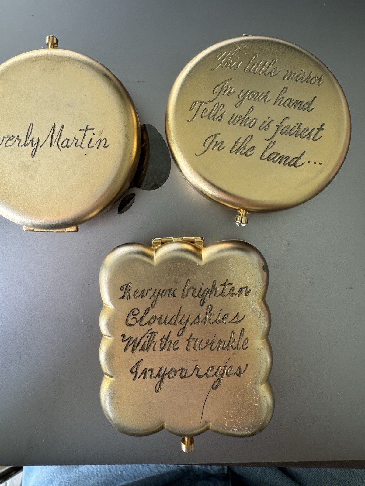Lot of 3 – Estée Lauder Golden Zodiac Finished Solid Perfume Compact – Engraved
