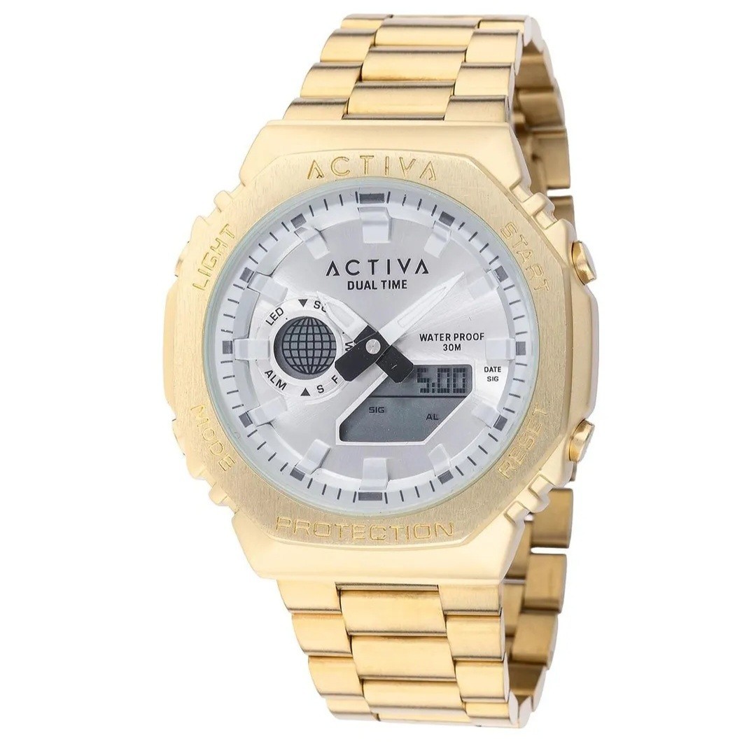 Activa X Invicta Digital Unisex Watch 45.5mm, Gold/White ACWM423-008