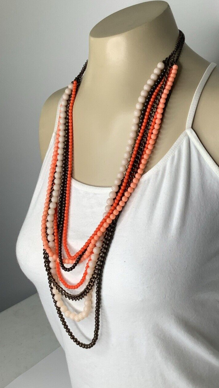 Premier Designs PAPAYA Layered Orange Brown Acrylic Beaded Necklace 924