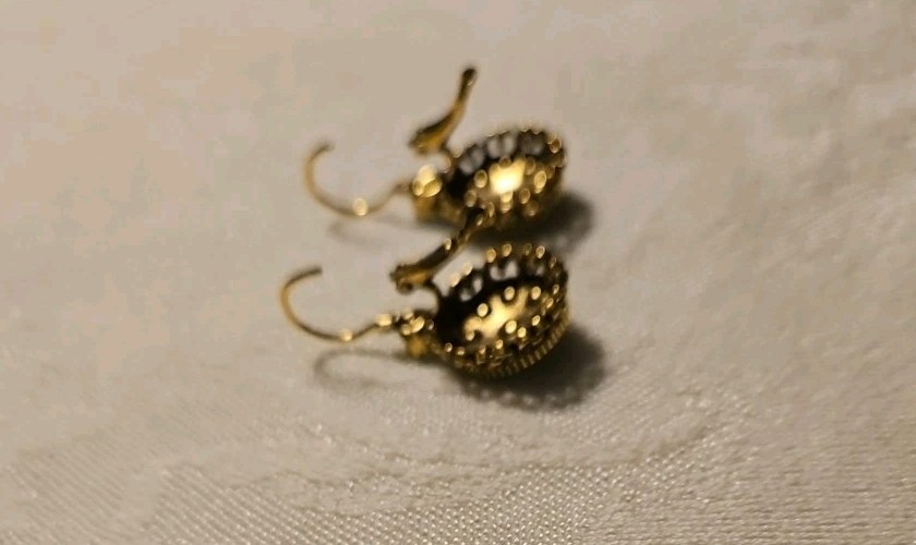 Vintage Inspired Golden Bohemian Style Drop Earrings with Green Colored Stones