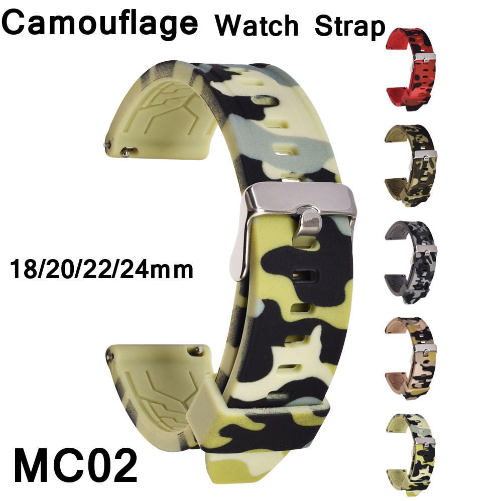 Sports Rubber Watch Band Camo Wrist Strap 18 24 20mm 22mm Quick Release Bracelet