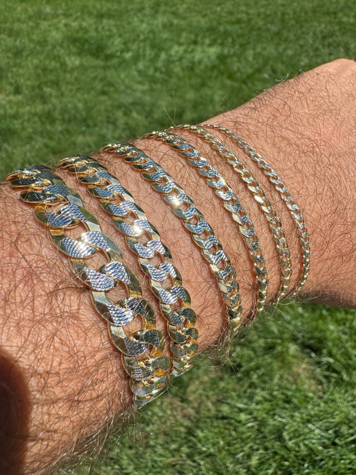 Solid 925 Sterling Silver 14k Gold Plated Cut Flat Miami Cuban Hip Hop Bracelet