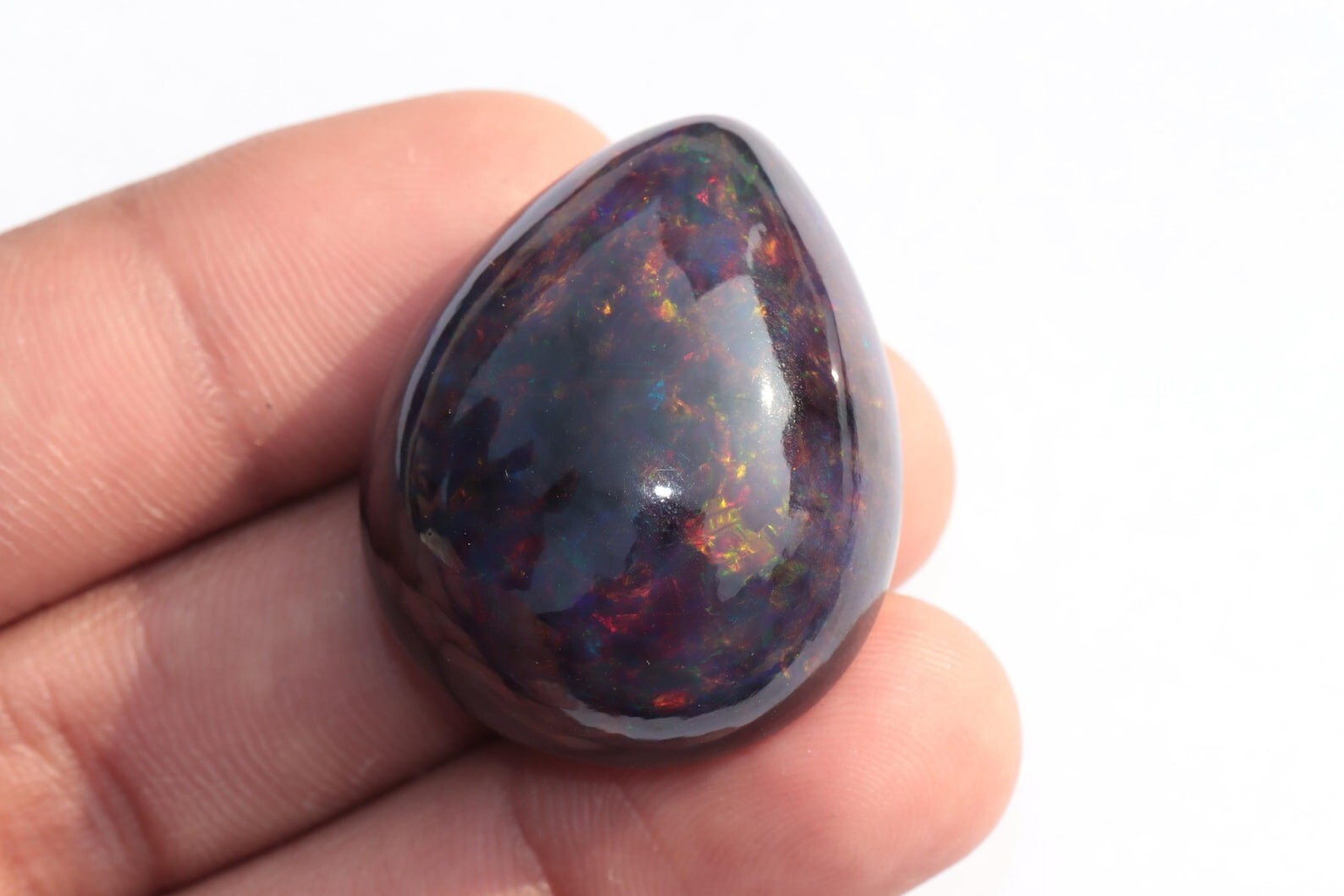 59.95 Carat Ethiopian Black Opal Cabochon 31x26x15 MM Pear Shape Welo Fire Opal