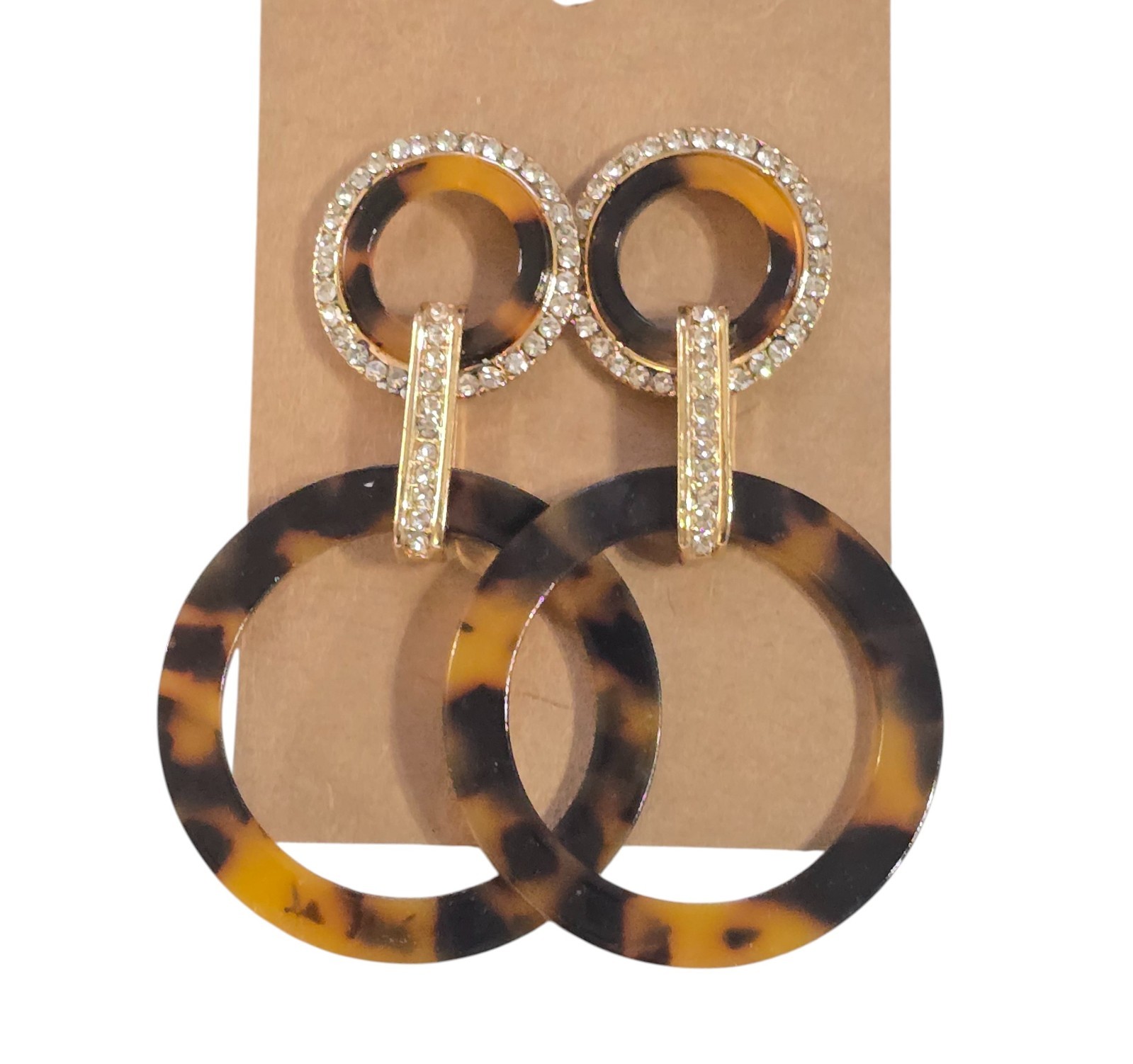Women’s Trendy Gold Plated Brown Resin Rhinestone Pierced Earrings