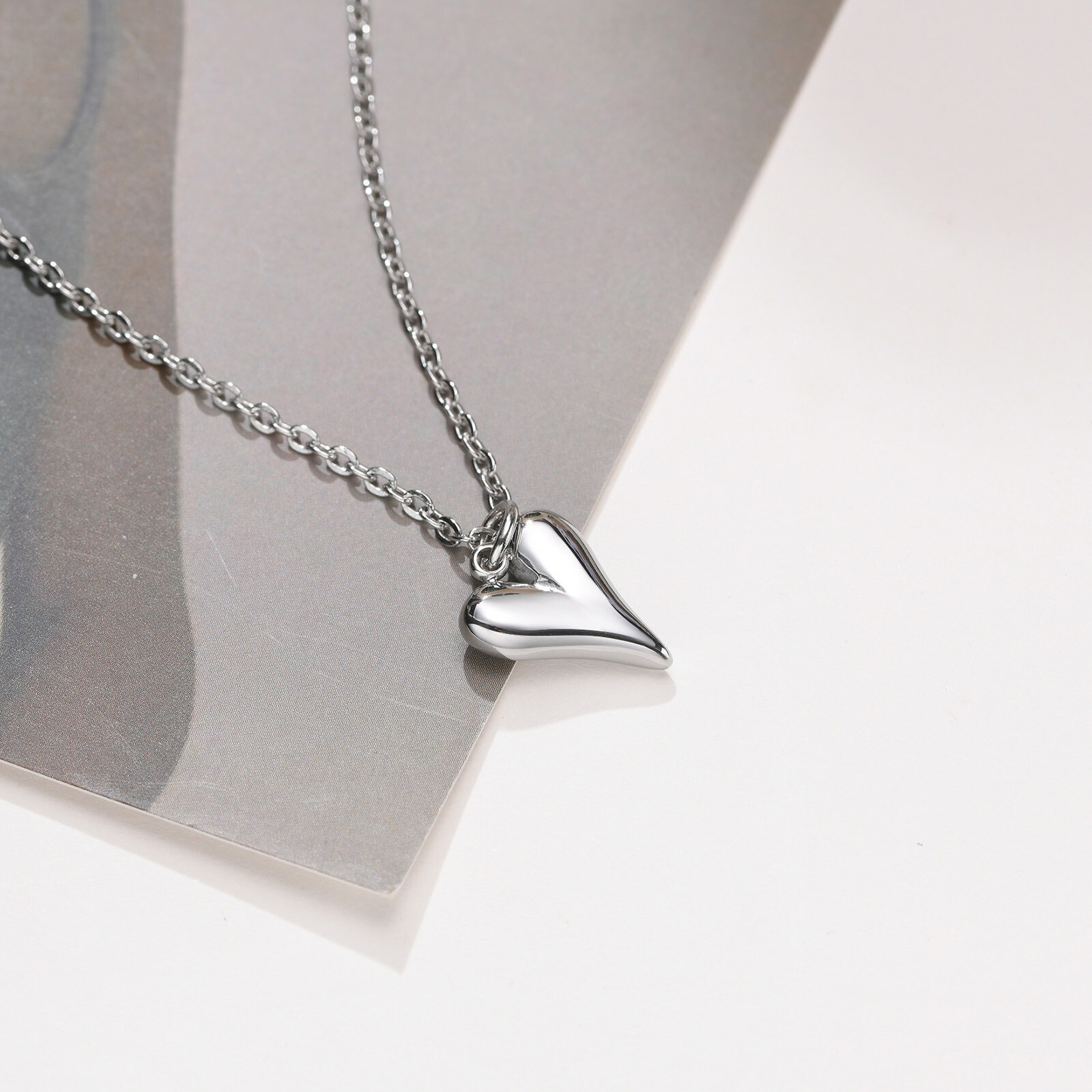 50CM Stainless Steel Heart Pendant Gold /Steel Color Love Women Necklace Jewelry