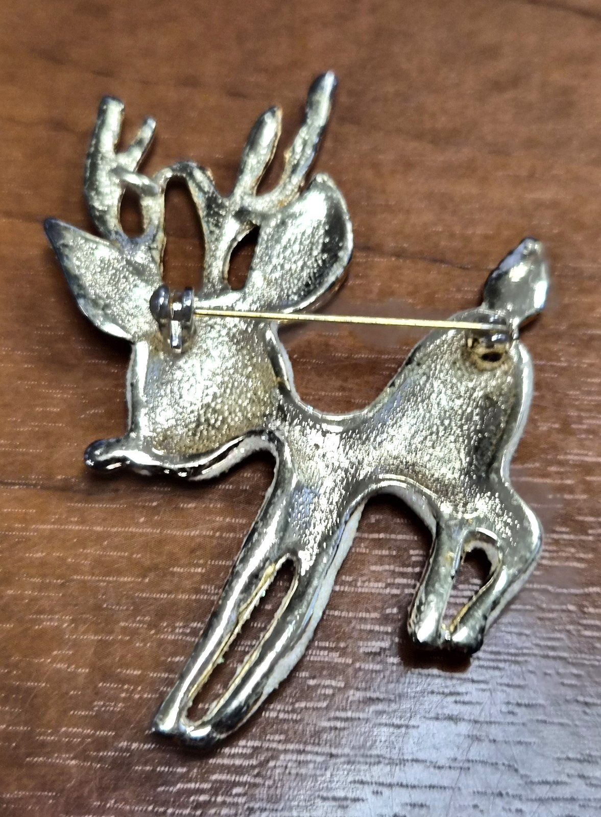 Vintage 90’s Christmas Holiday Glitter & Gold Tone Reindeer Enamel Pin / Brooch