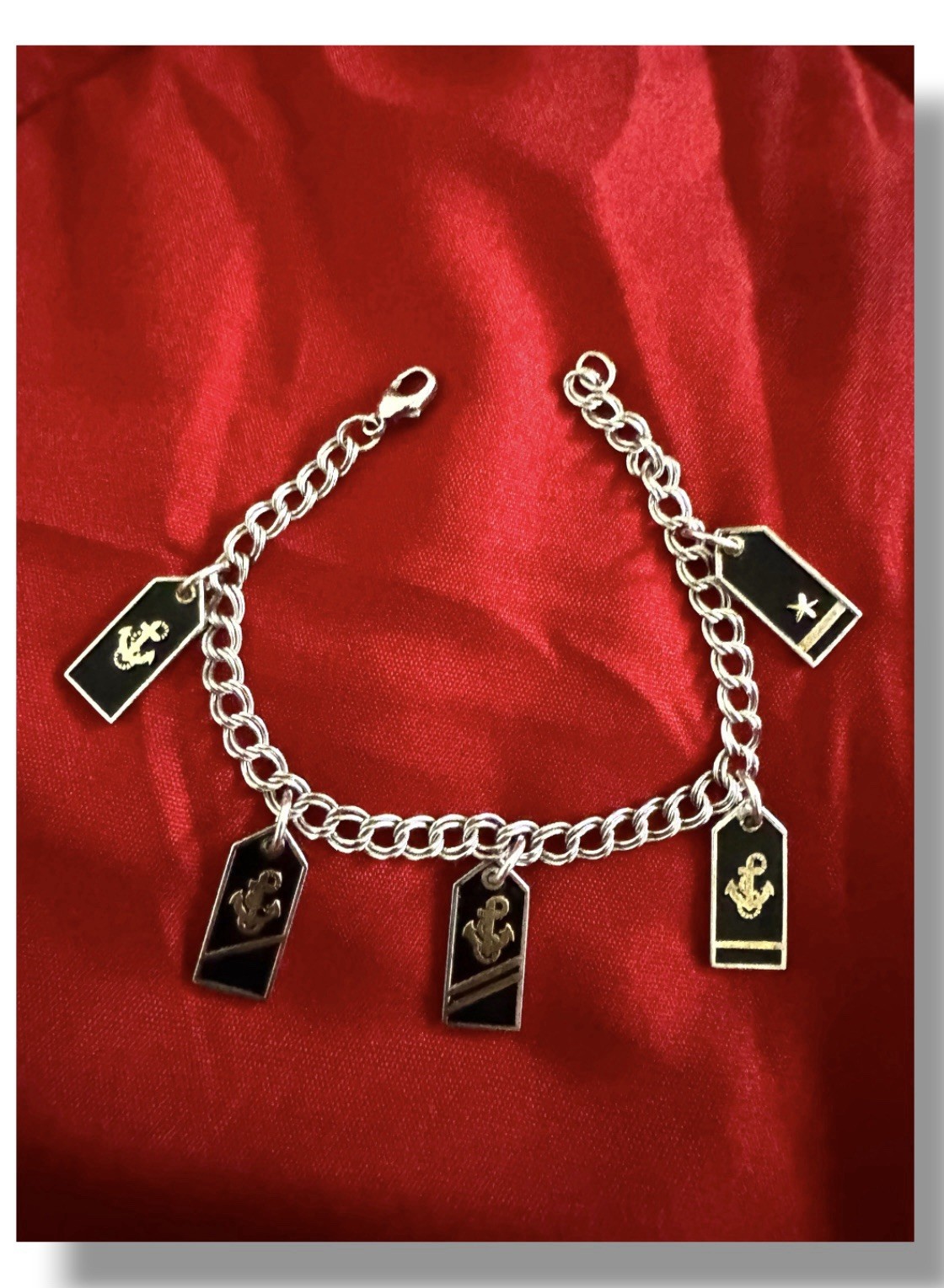14K White Gold (585) Bracelet with Fixed 925 Sterling Silver Nautical Charms