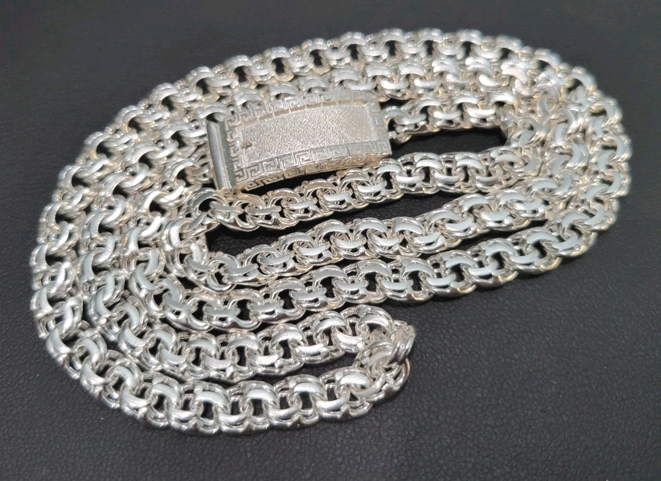 925 sterling silver Chino Link Greek Lock Chain 26″ 9mm Plata Cadena 83 grams