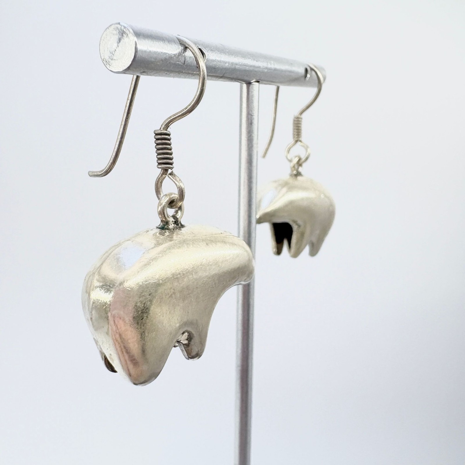 Jingle Bell Bear Dangle Earrings Sterling Silver 925 Size 1.5″ Length