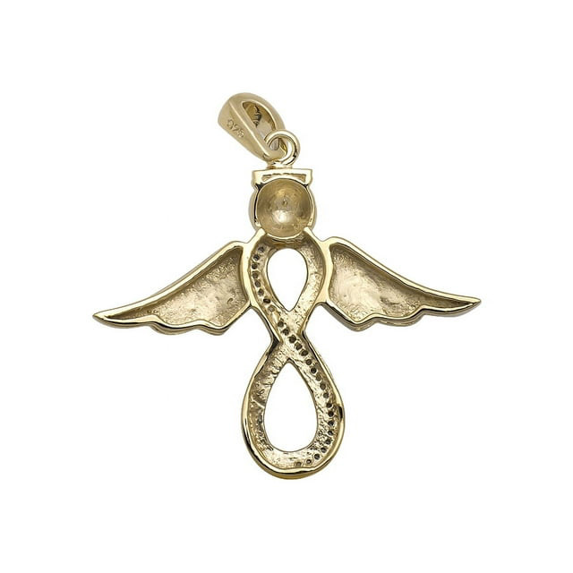 14K Two Tone Gold Plated Lab Created Diamond Infinity Shaped Angel Pendant Charm