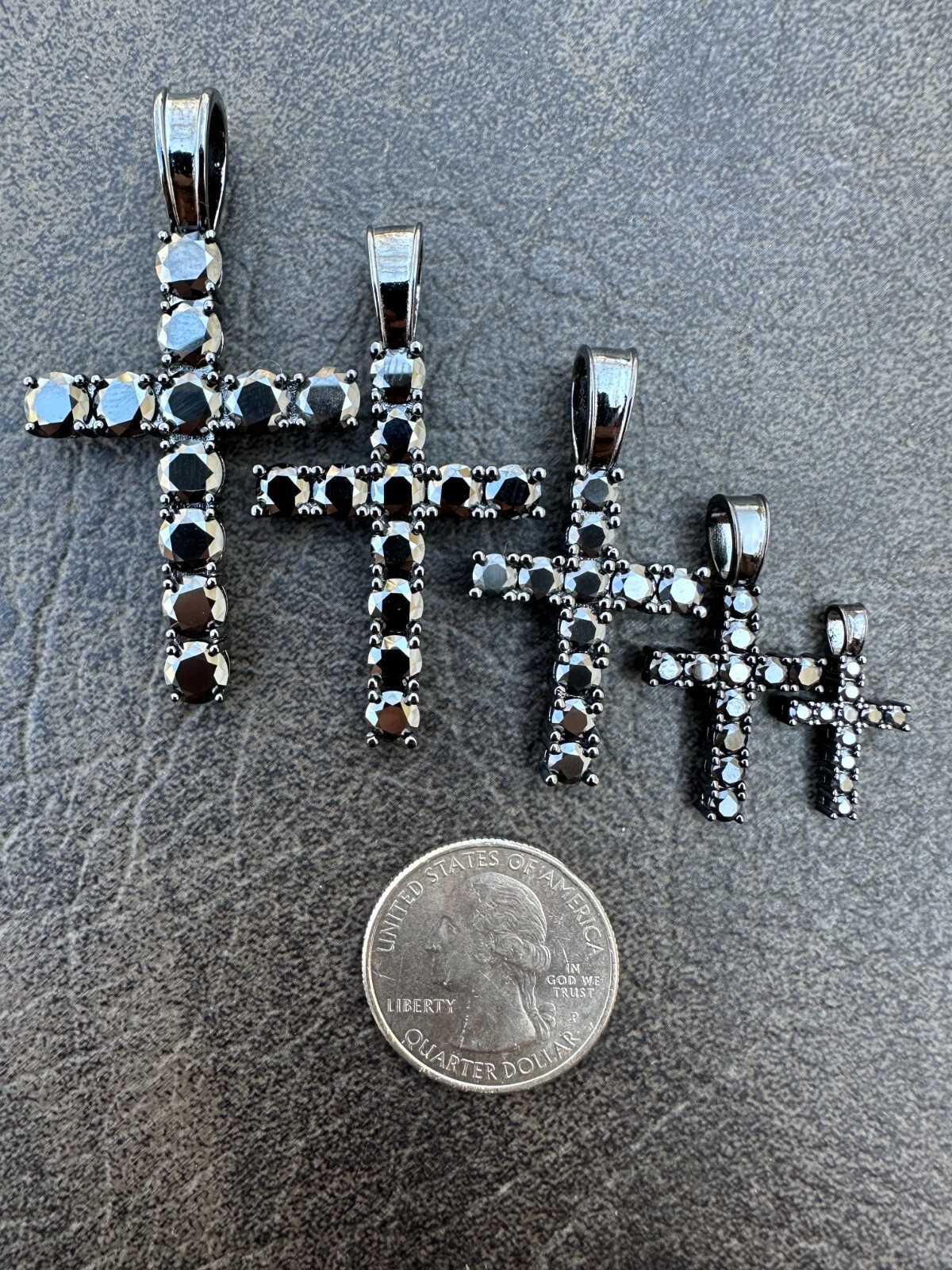 Black MOISSANITE Real Oxidized Rhodium 925 Silver Cross Iced Pendant Necklace