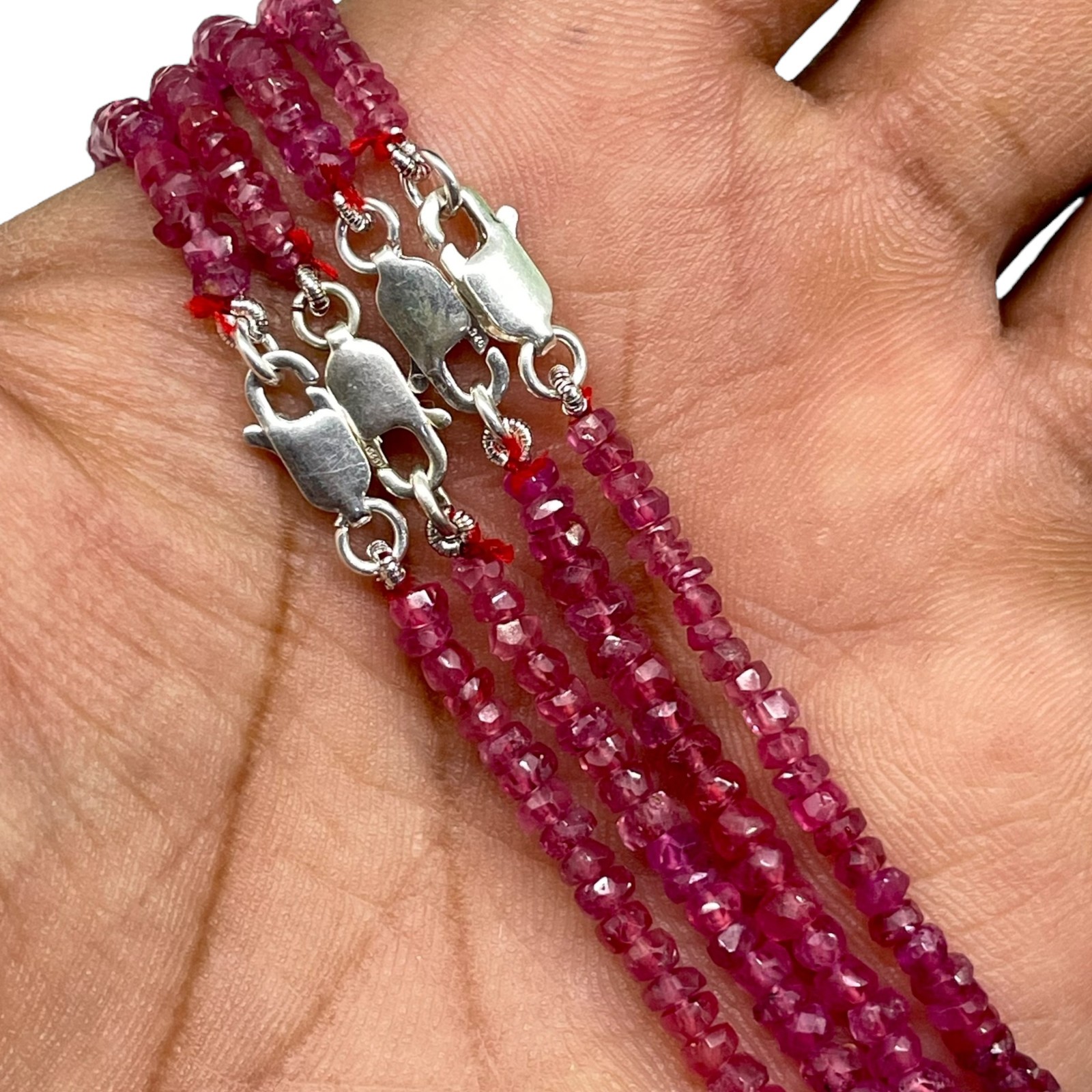 18 Inch Natural Mozambique Ruby Necklace 3-4.5mm Faceted Beads 925 Silver Clasp