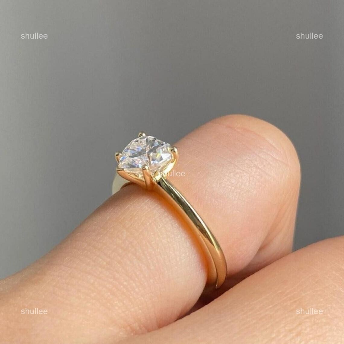 Brilliant Cut Lab Grown Diamond Solitaire New Ring Jewelry 18K Solid Yellow Gold