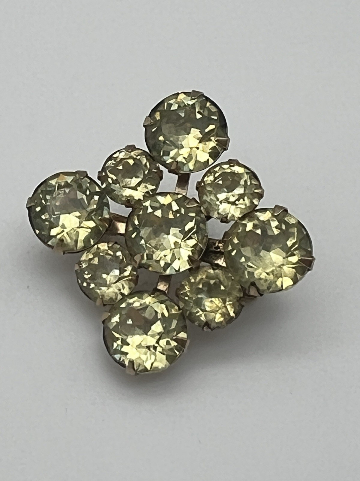 Vintage Jonquil Rhinestones Gold Tone Round Stones, Square Brooch Pin Prong