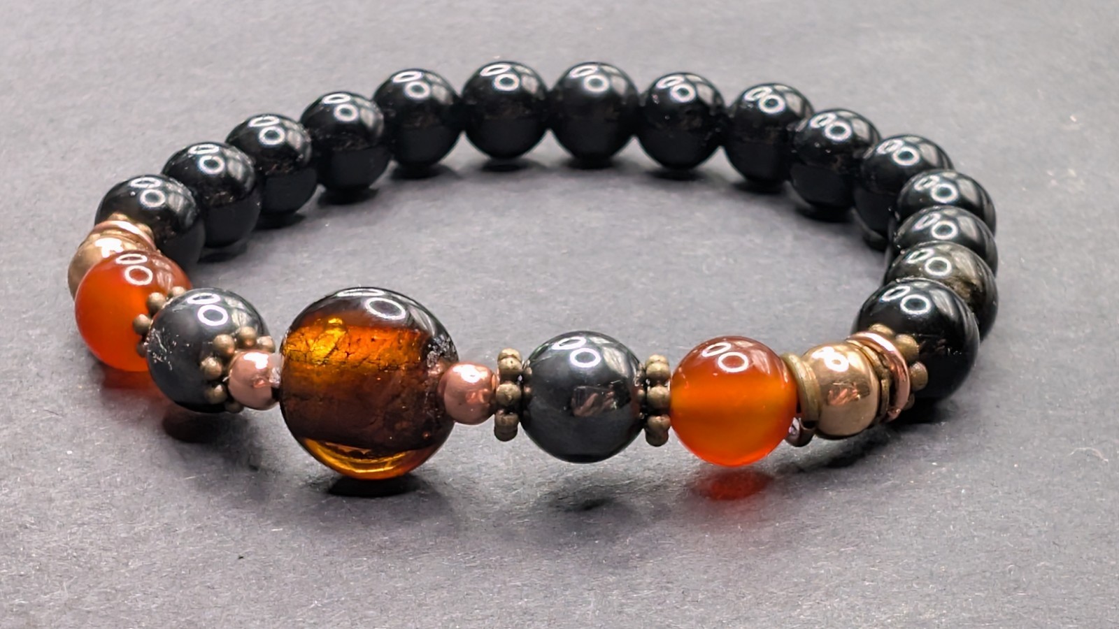 Women’s Stylish Orange Black Beaded Stretch Bracelet (16cm) Small Wrist