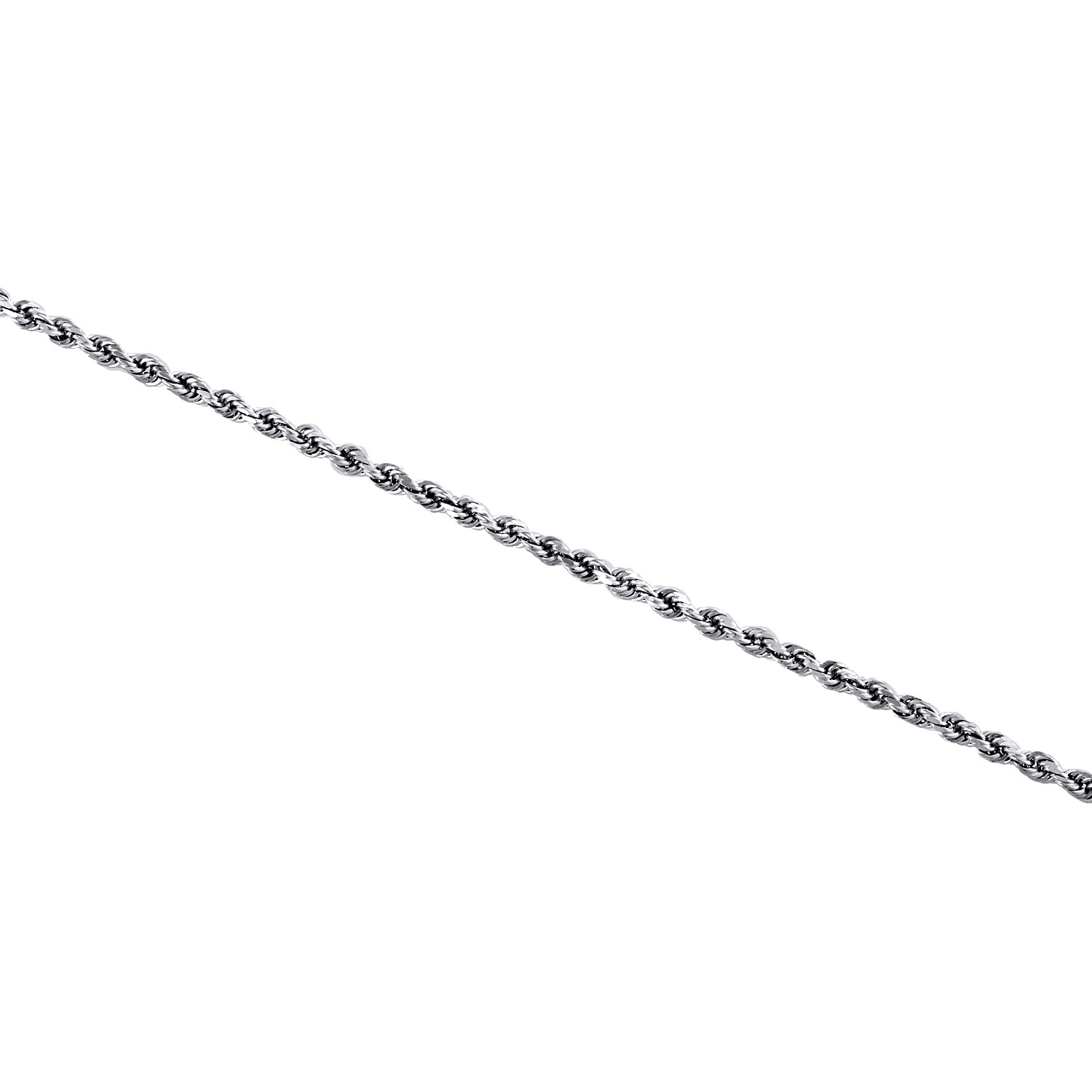 10K White Gold 1.65mm Diamond Cut Solid Rope Link Bracelet / Anklet 7-10 Inches
