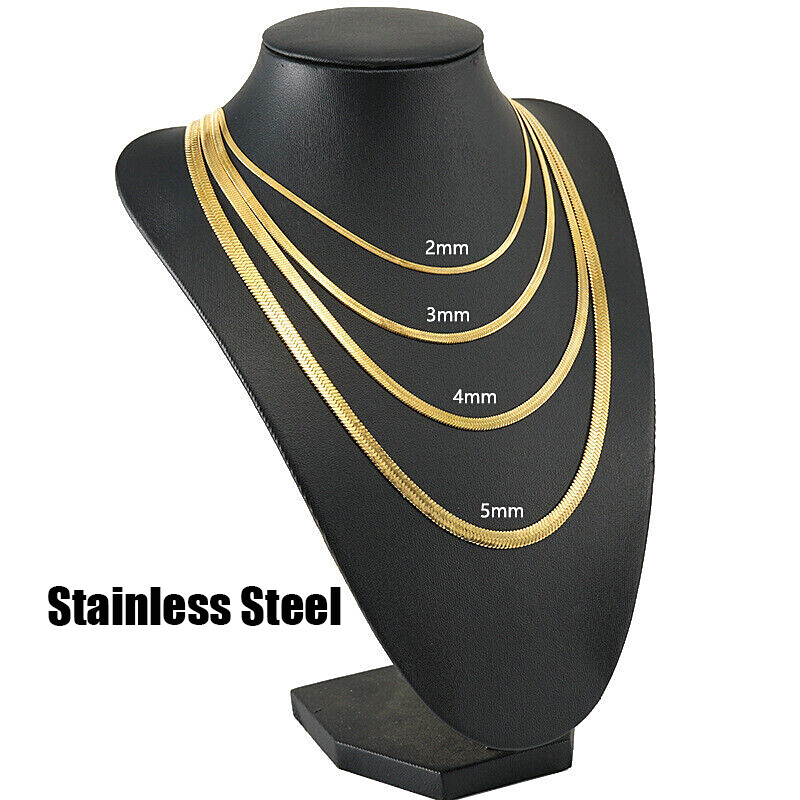 Stainless Steel Herringbone Gold Plated 2mm to 5mm 18″ 20″ 24″ Chain Necklace