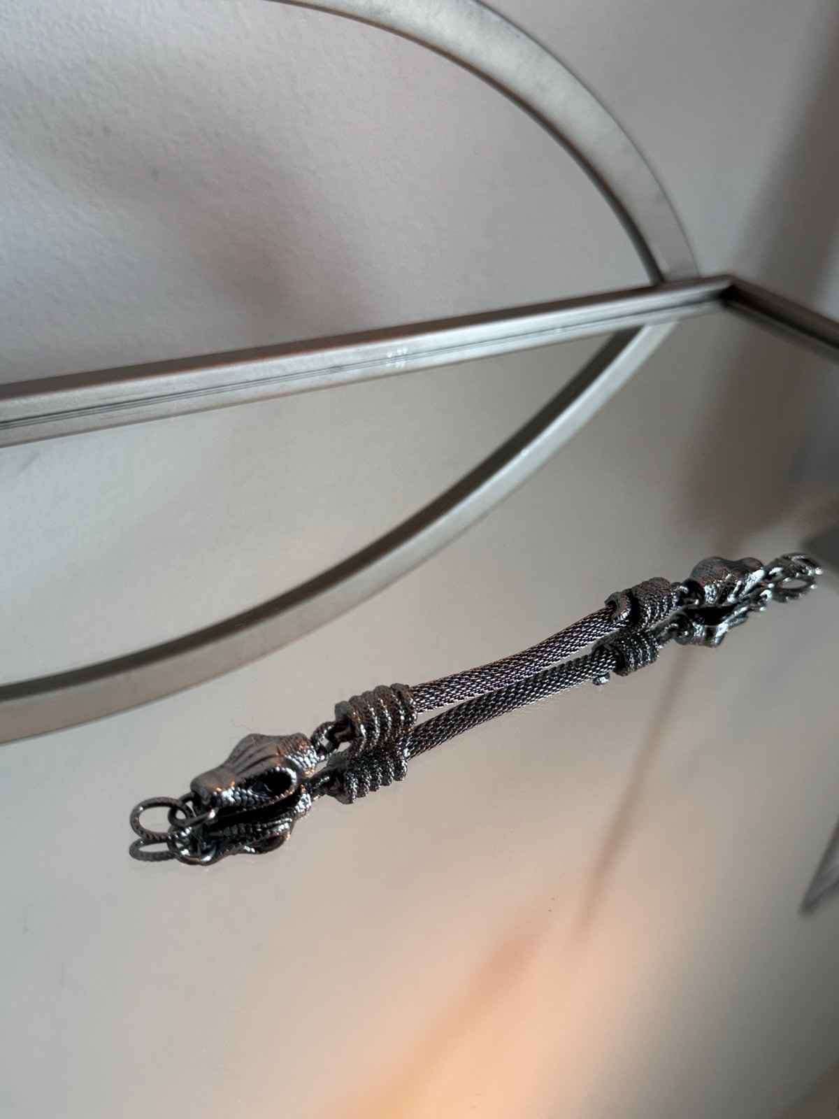 Silver Tone Mesh Chain Bracelet, Metal, Snakehead Clasp Closure