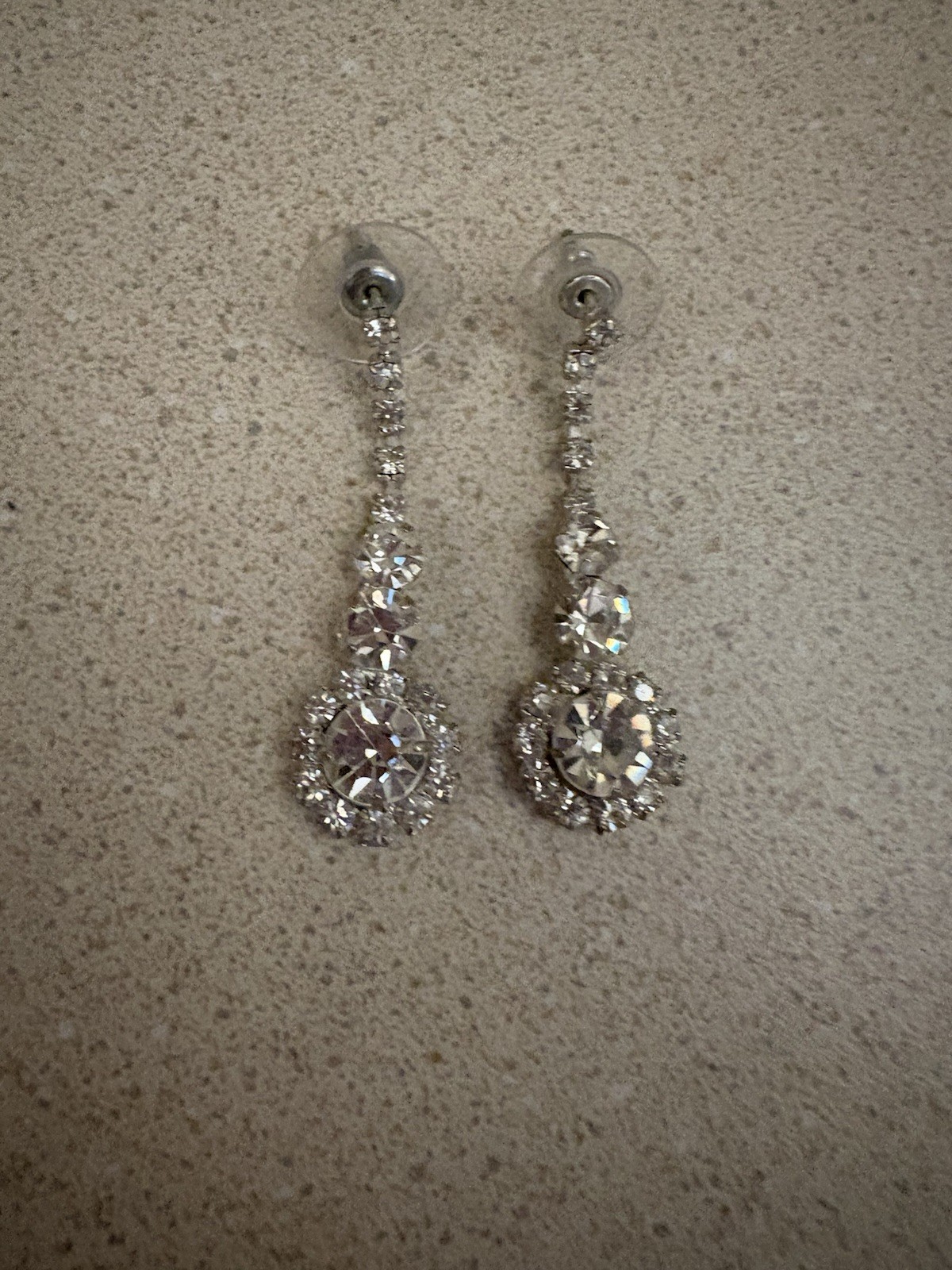 Silver-Tone Clear Crystal Rhinestone Teardrop Dangle Earrings Butterfly