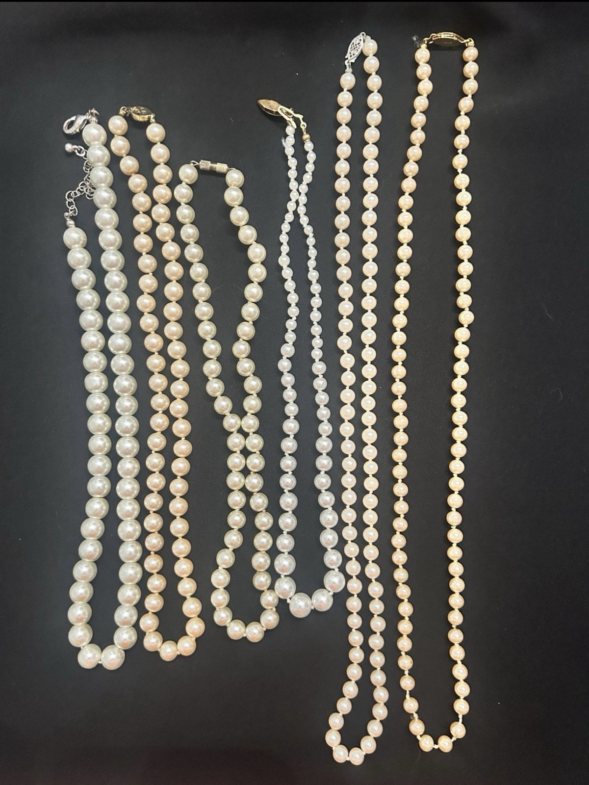 Glass Pearl Necklaces Mixed Lot of 5, White/Cream