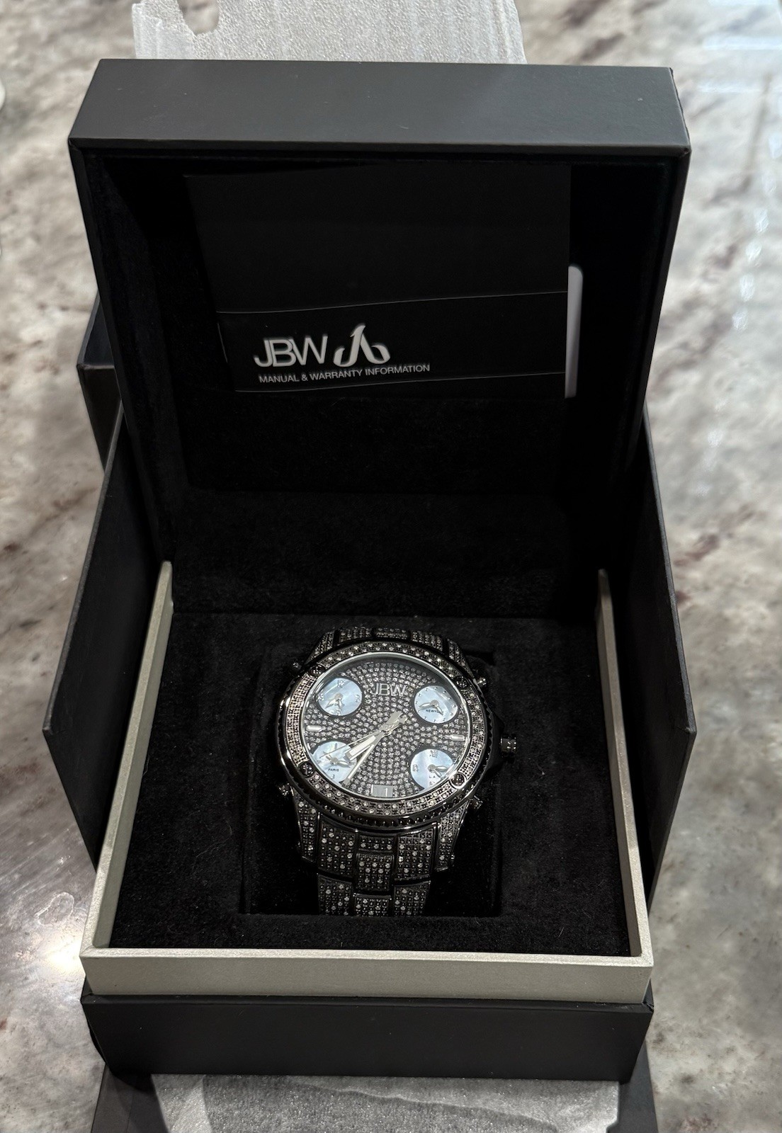 JBW Jet Setter 234 Diamond & Crystal 50mm Watch Black Multiple Time-Zone