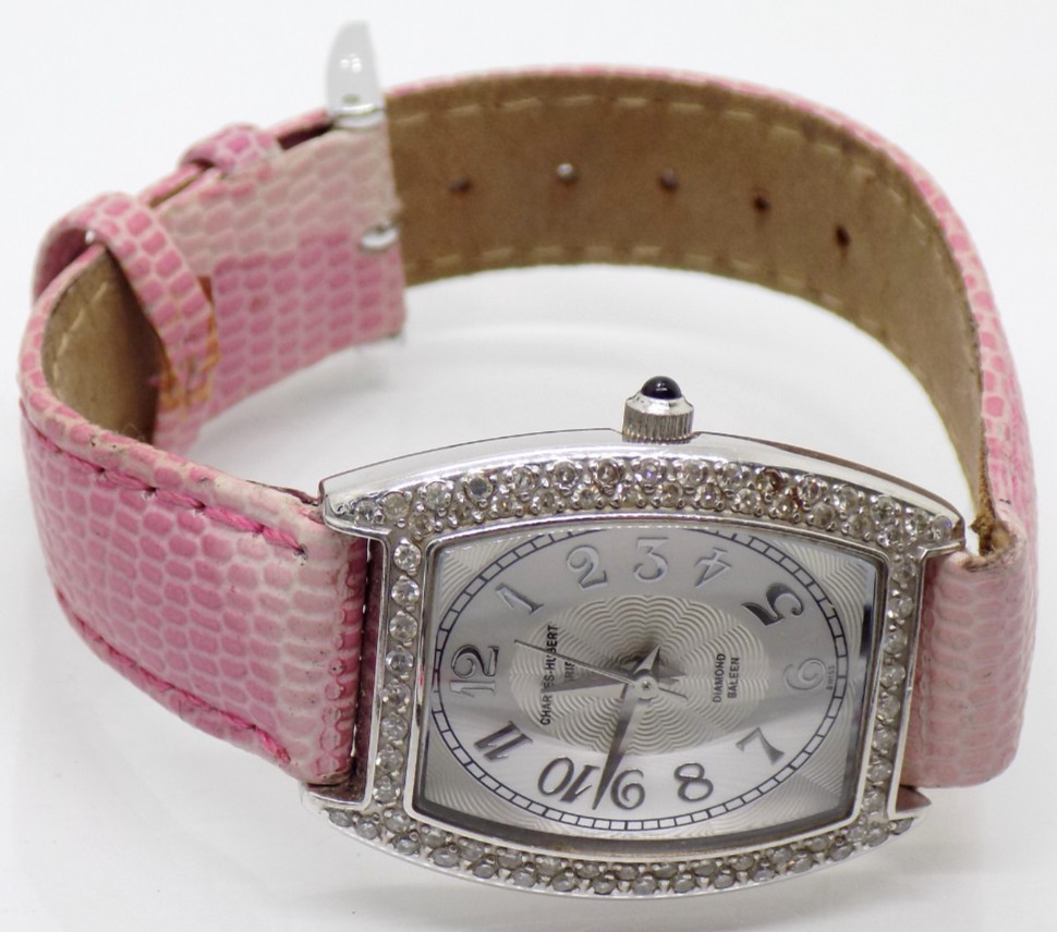 Charles Hubert Paris 1ct Diamond Pink Leather Watch – Band TLC Needs Battery