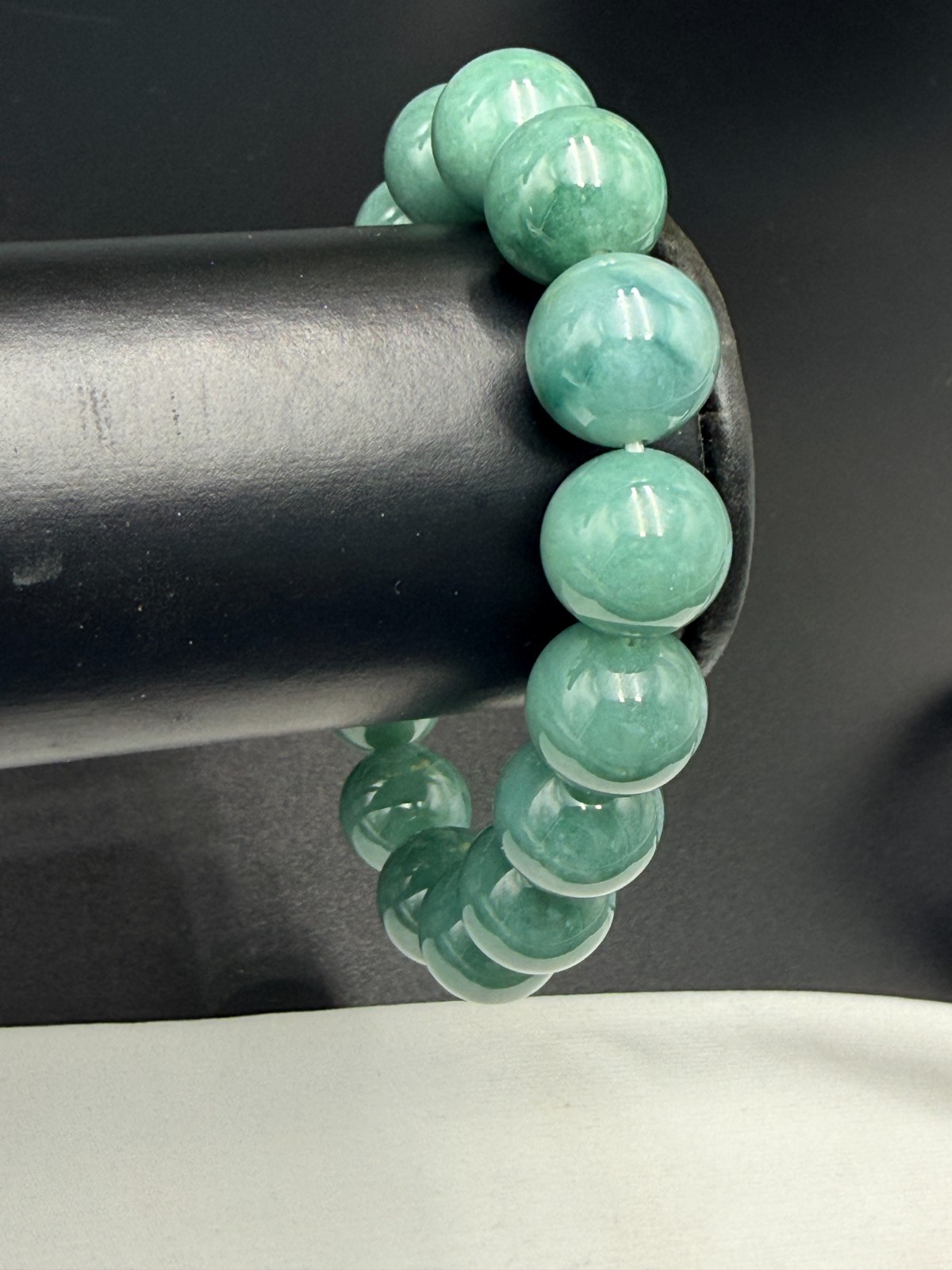 Certified Natural Jadeite Jade Beaded Bracelet Green 13.4mm #100067