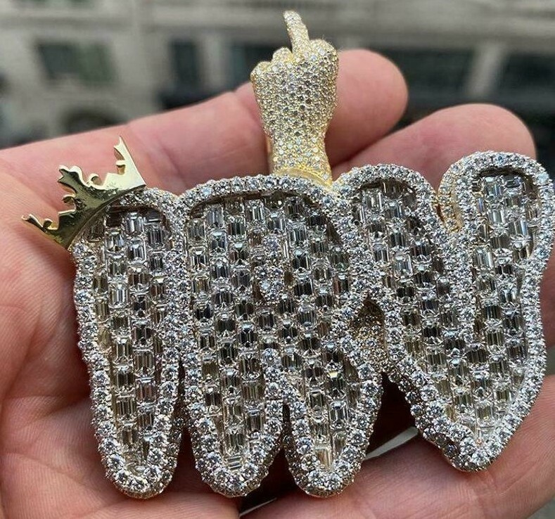 Real Fully Flooded 5Ct Baguette Cubic Zirconia Men’s Custom Name Pendant