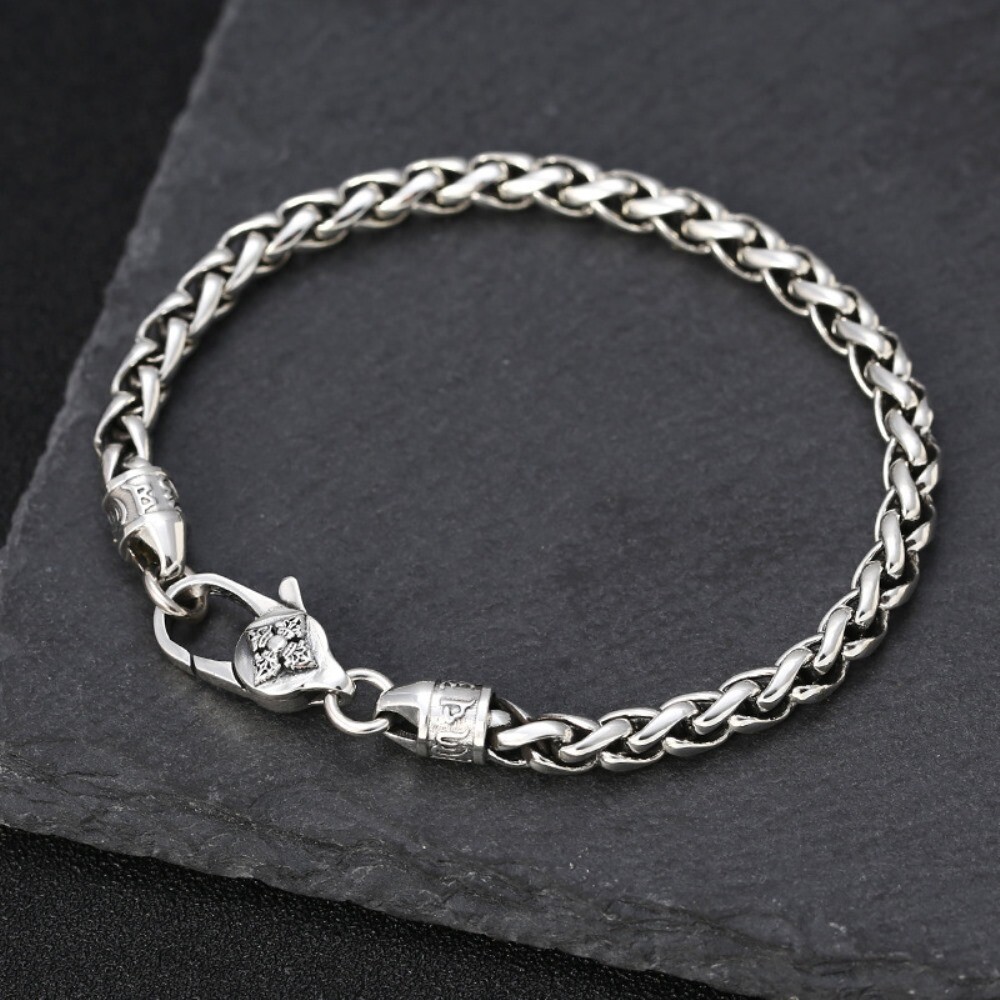 Solid 925 Sterling Silver 5mm Square Wheat Link Chain Men’s Bracelet 7.08-8.26″L