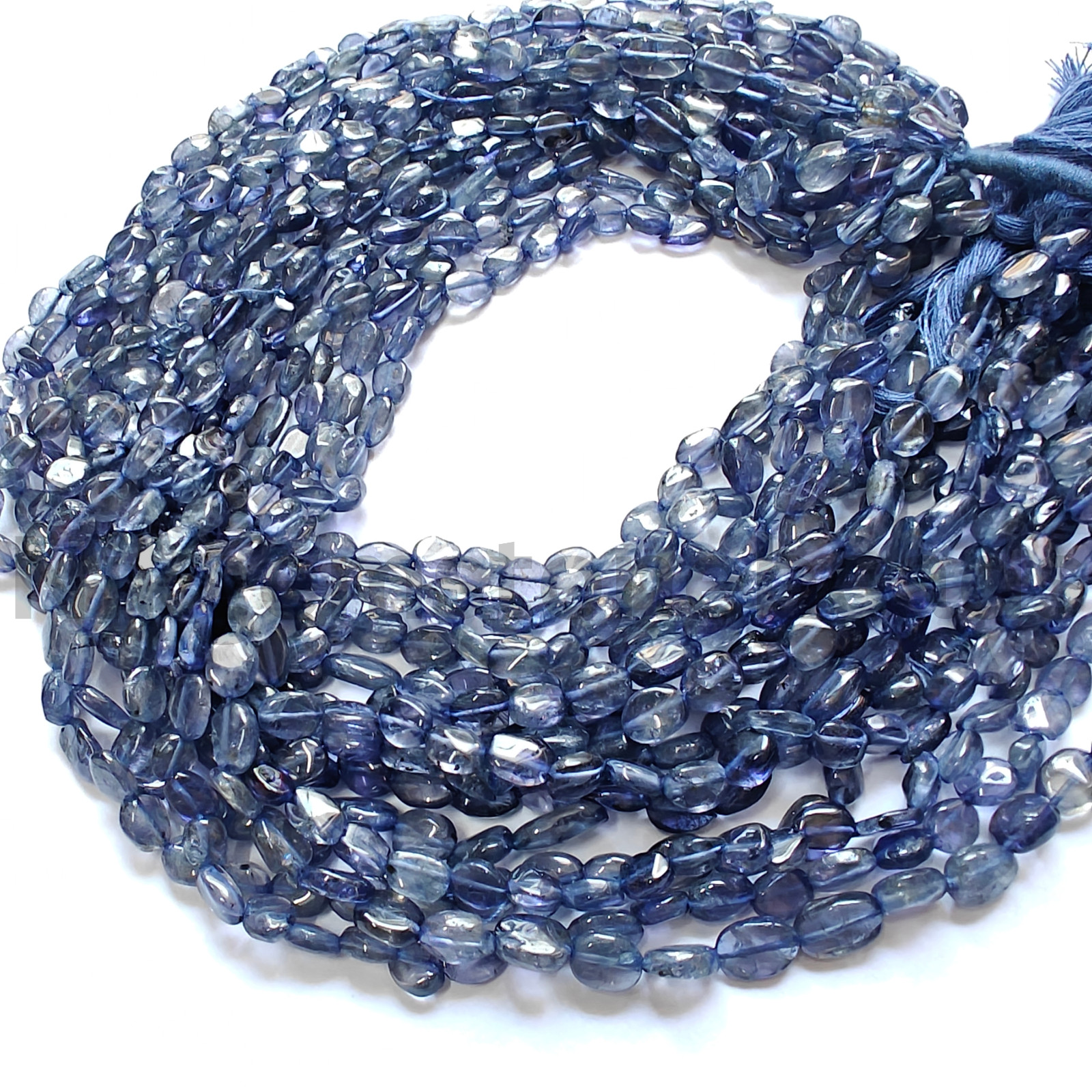 Natural Blue Iolite Beads, Smooth & Plain Oval Cut Gemstone, 6.50-8.00 MM.