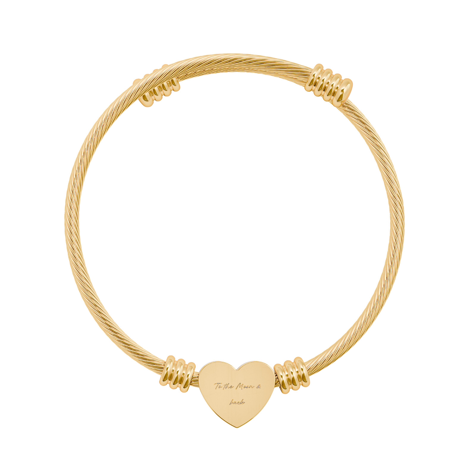 Personalized Heart Cuff Bracelet – Engraved Gift – 18K Gold PVD Coating