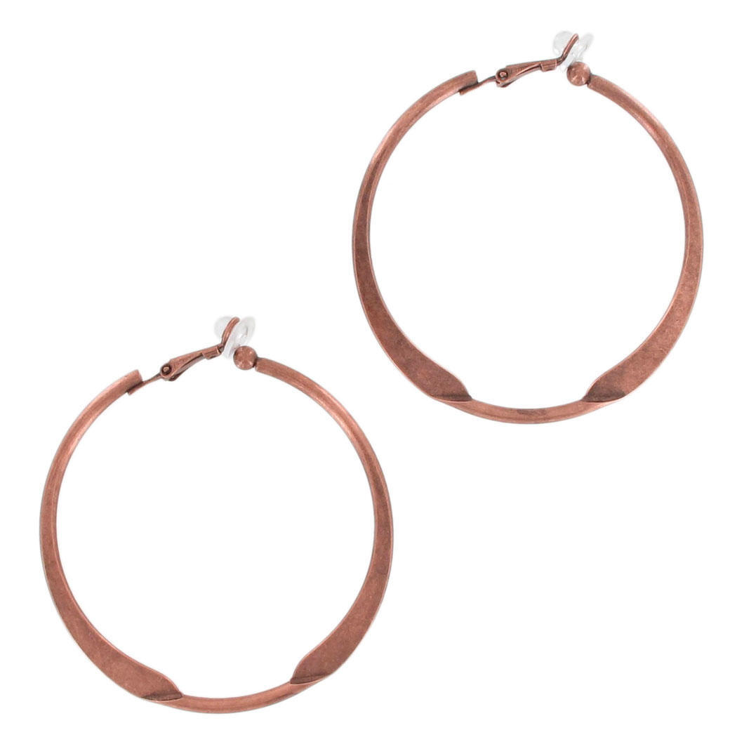 Ky & Co Large Round Flat Clip On Hoop Earrings 2 1/4″ Choice Rose Gold Copper Ox