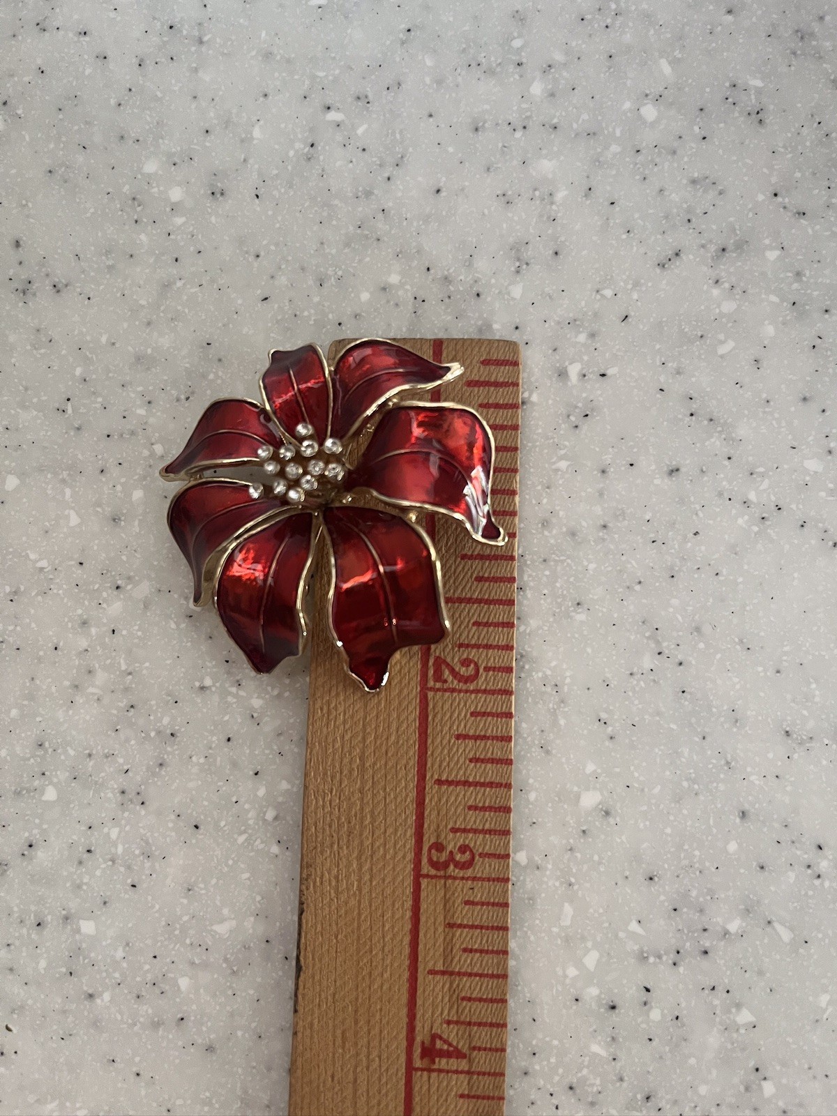 Vtg Red Enamel Gold Tone Floral Poinsettia Brooch Pin Signed KC Kenneth Cole